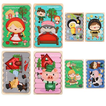 Set Puzzle betisoare din lemn, cu dubla ilustratie si suport incastru, 4buc, 32 piese, WD2050-A RCO® Set Puzzle betisoare din lemn, cu dubla ilustratie si suport incastru, 4buc, 32 piese, WD2050-A RCO®