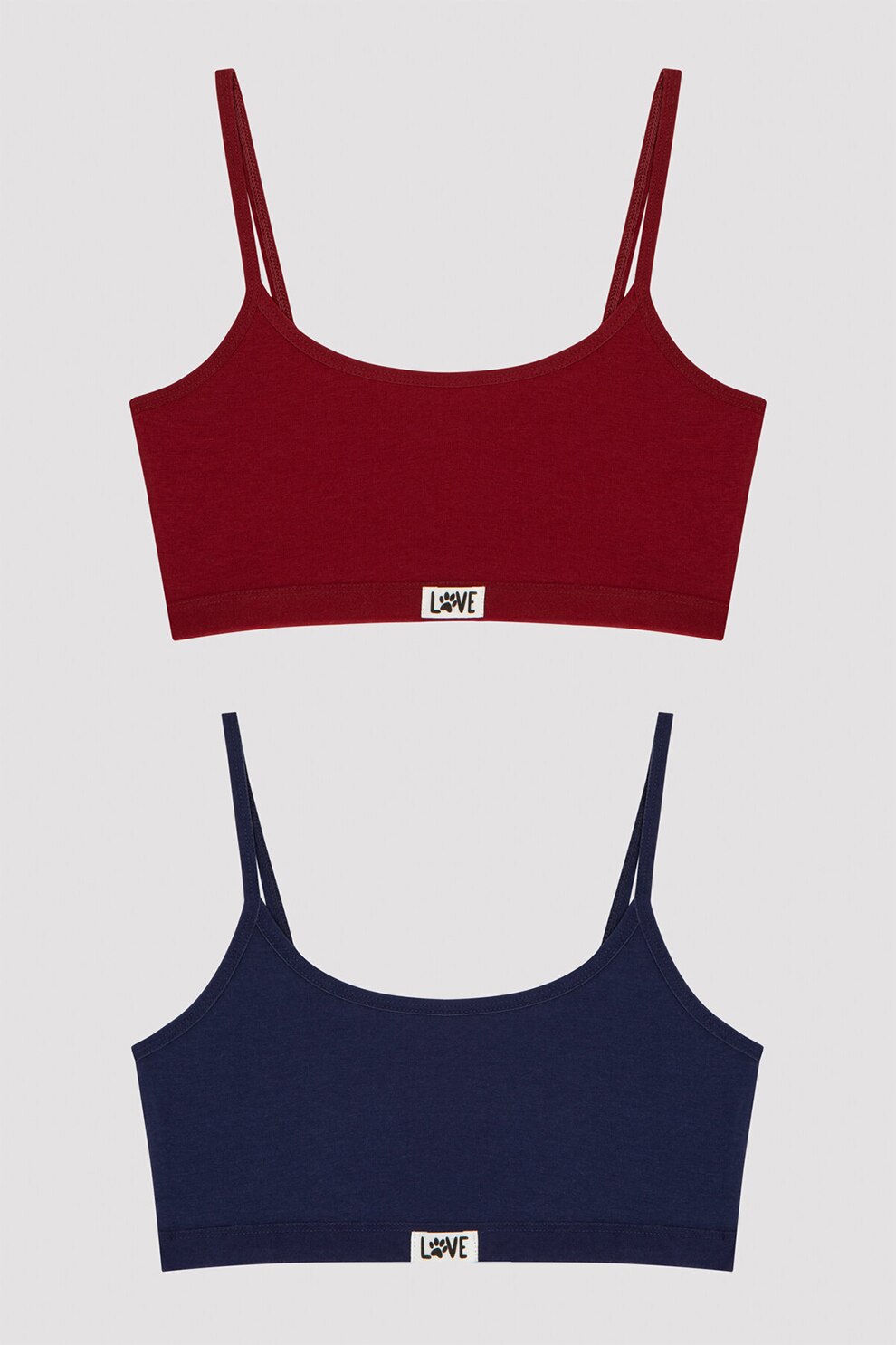 Penti, Set de bustiere cu model uni -2 piese, Bleumarin/Rosu