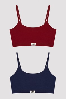 Penti, Set de bustiere cu model uni -2 piese, Bleumarin/Rosu Penti, Set de bustiere cu model uni -2 piese, Bleumarin/Rosu