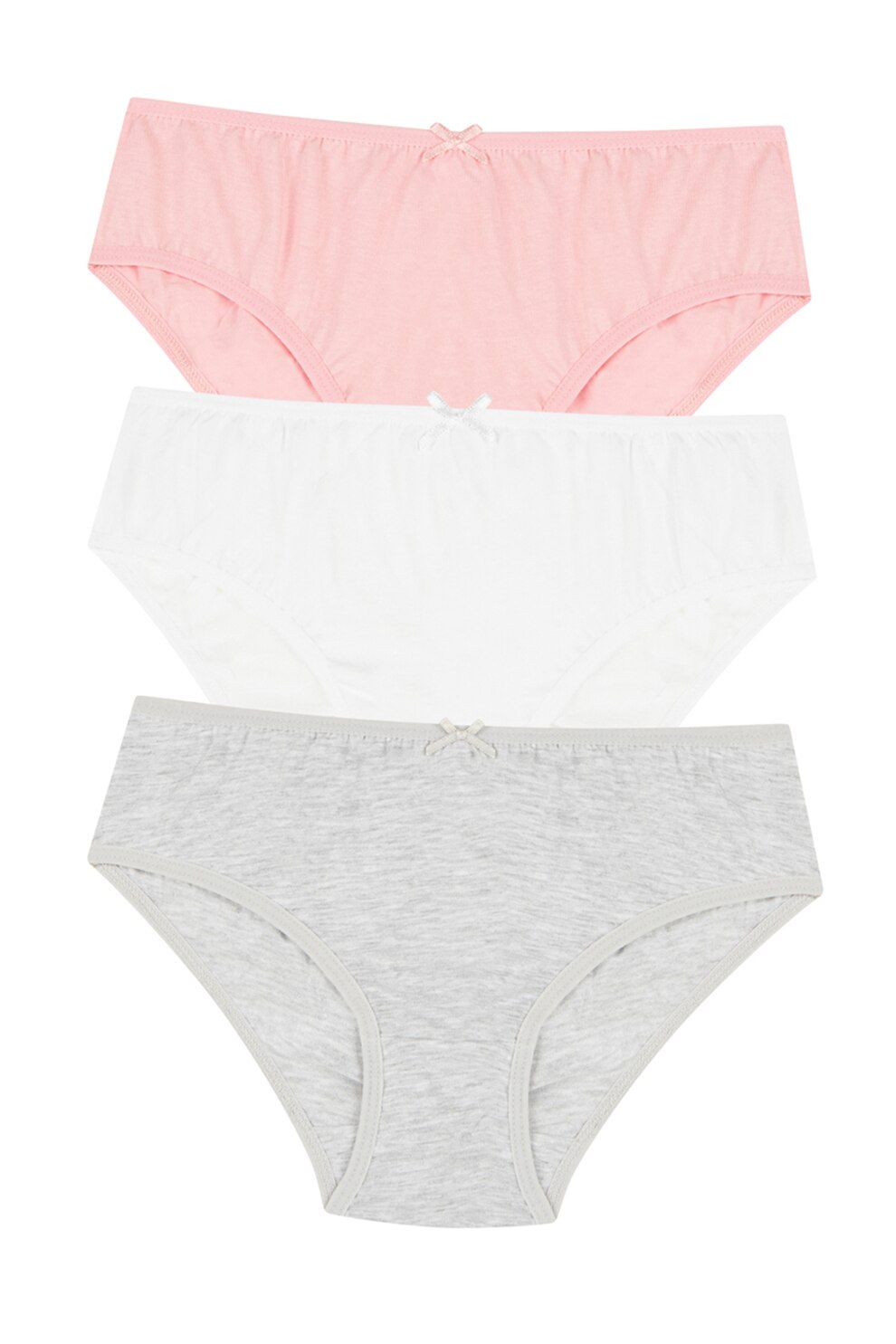 Penti, Set de chiloti cu funda - 3 perechi, Gri melange/Alb/Roz