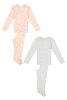 Penti, Set de bluza de pijama din amestec de bumbac si pantaloni - 4 piese, gri melange, roz somon, alb Penti, Set de bluza de pijama din amestec de bumbac si pantaloni - 4 piese, gri melange, roz somon, alb