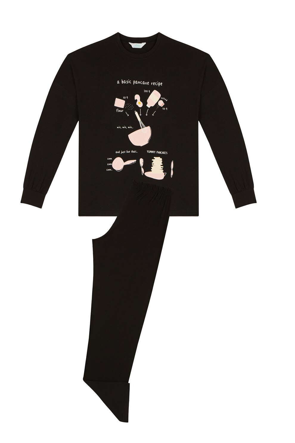 Penti, Pijama cu imprimeu grafic, Negru/Roz