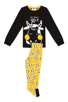 Penti, Pijama de bumbac cu imprimeu, Negru/Alb optic/Galben sofran Penti, Pijama de bumbac cu imprimeu, Negru/Alb optic/Galben sofran