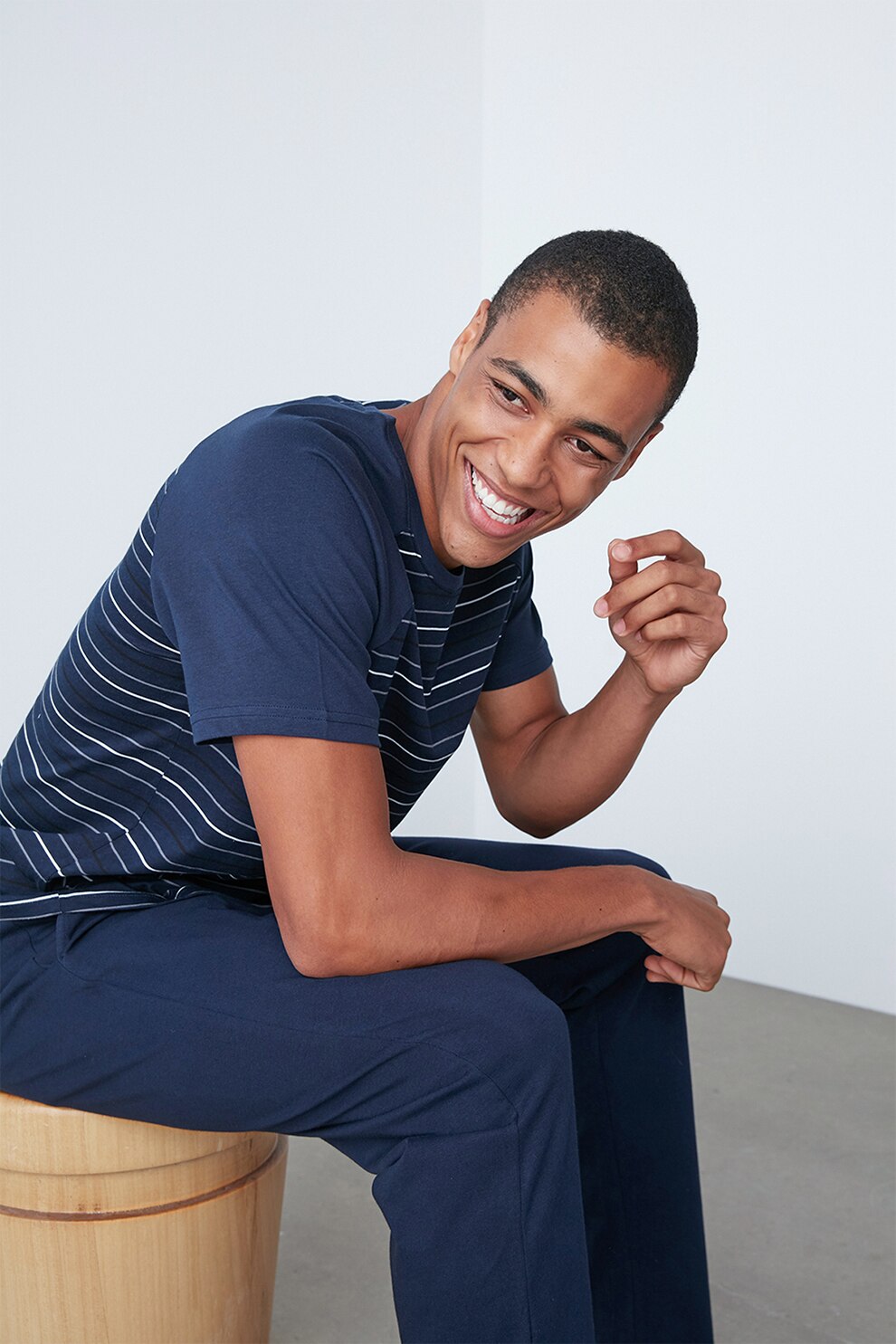 Penti, Pijama din bumbac cu maneci raglan, Bleumarin/Negru/Alb