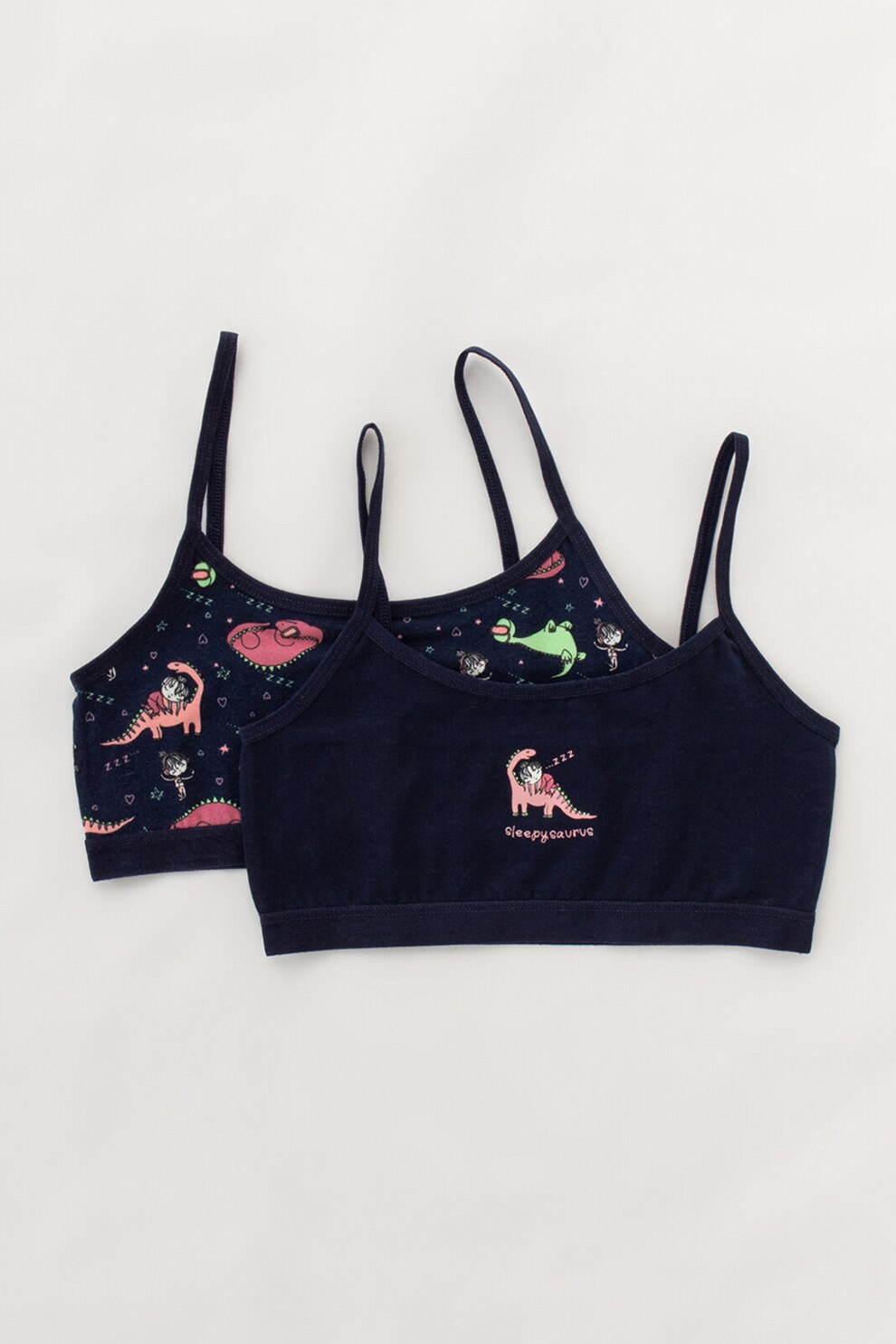 Penti, Set de bustiere cu imprimeu grafic - 2 piese, Bleumarin/Roz/Verde, 140 CM