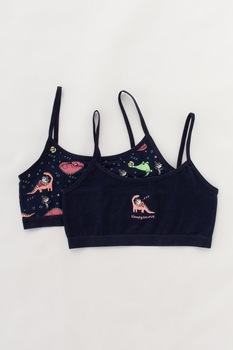 Penti, Set de bustiere cu imprimeu grafic - 2 piese, Bleumarin/Roz/Verde, 140 CM Penti, Set de bustiere cu imprimeu grafic - 2 piese, Bleumarin/Roz/Verde, 140 CM