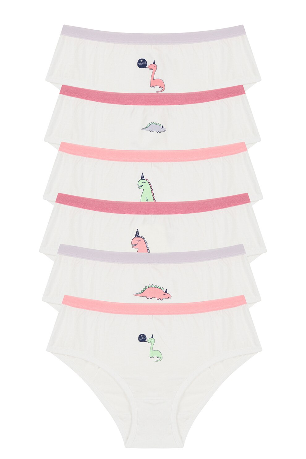 Penti, Set de chiloti cu imprimeu grafic - 6 perechi, Alb optic/roz/lila, 116 CM