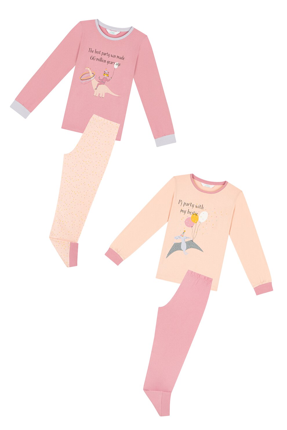 Penti, Pijama din bumbac cu imprimeu - 4 piese, Roz zmeuriu/roz somon