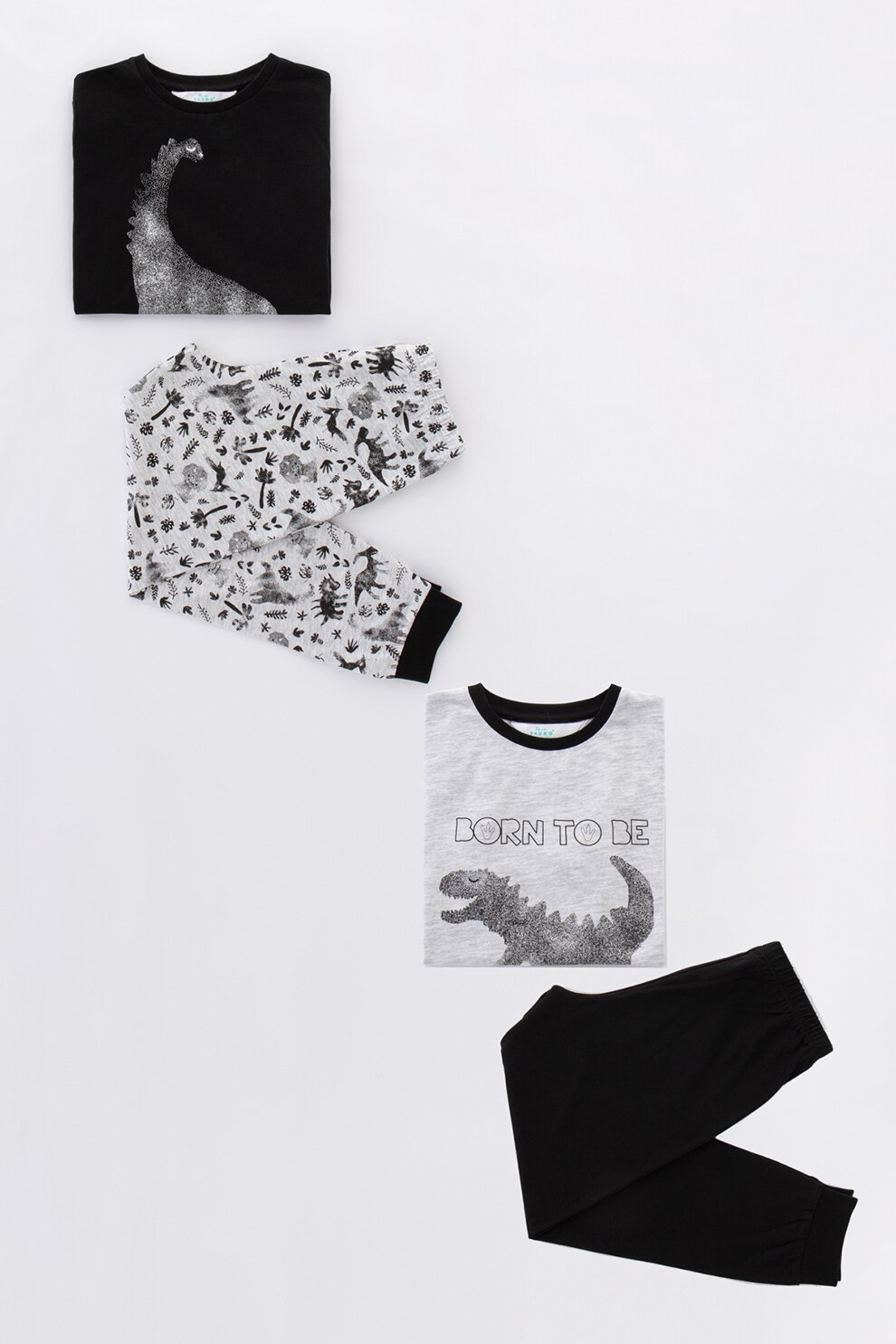 Penti, Set de pijamale cu imprimeu - 2 perechi, Gri deschis melange/Negru/Alb