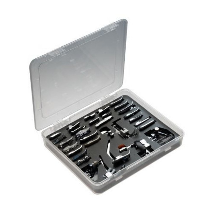 Set universal 32 picioruse pentru masina de cusut, cu cutie de depozitare