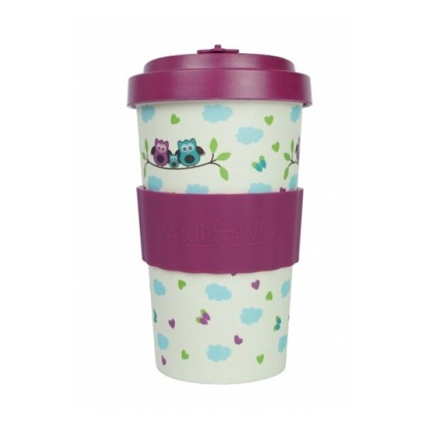 Cana de voiaj - Owls Purple, Bambus, 500 ml, Multicolor
