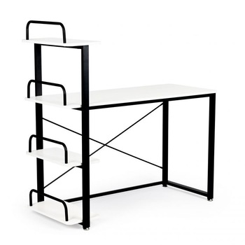 Birou, alb/negru, din PAL, structura metalica, cu etajere in partea stanga, 120,5 x 50 x 75/125 cm Birou, alb/negru, din PAL, structura metalica, cu etajere in partea stanga, 120,5 x 50 x 75/125 cm