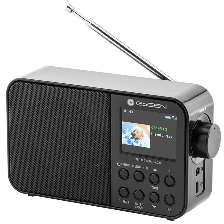 Радио GoGEN DAB 500 BTC, портативно радио с DAB + и FM тунер, 1W, Bluetooth, цветен LCD, 2000 mAh батерия, Черен
