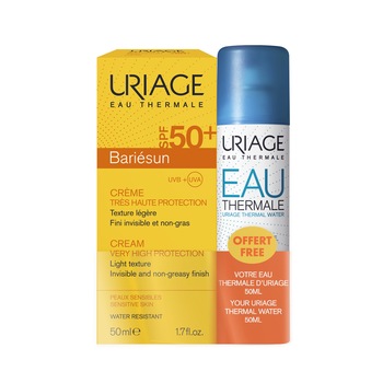Pachet Crema protectie solara Bariesun SPF 50, Uriage, 50ml si Spray Apa termala Uriage 50ml Pachet Crema protectie solara Bariesun SPF 50, Uriage, 50ml si Spray Apa termala Uriage 50ml