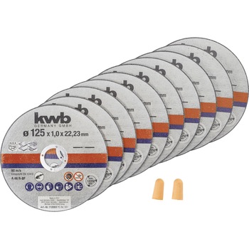 Set 10 discuri pentru debitare KWB 49712022, inox, 125x1 mm, 80 m/s, cutie metal Set 10 discuri pentru debitare KWB 49712022, inox, 125x1 mm, 80 m/s, cutie metal