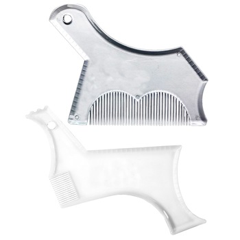 Kit pieptan contur barba, transparent, NUODWELL, sablon pentru modelarea barbii Kit pieptan contur barba, transparent, NUODWELL, sablon pentru modelarea barbii