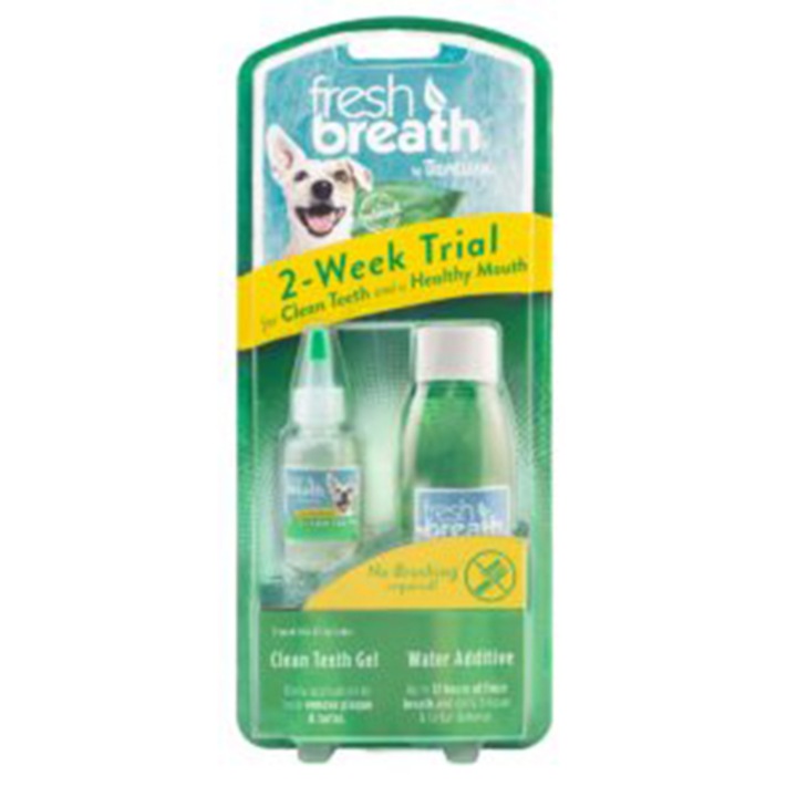 Kit de start igiena orala pentru caini Tropiclean Fresh Breath, pentru 2 saptamani