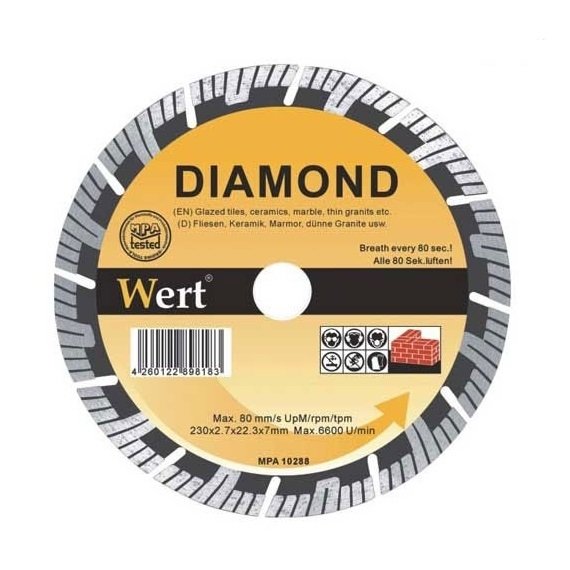 Disc diamantat turbo, taiere beton, zidarie, piatra Wert W2713-115, Ø115x22.2 mm