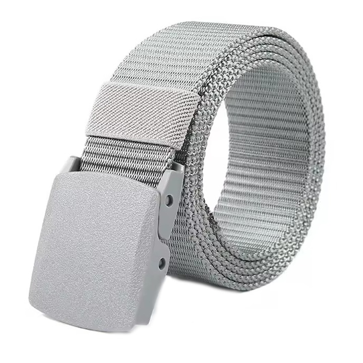 Curea barbati, NUODWELL, Curea tactica din nylon ajustabila, Design fara gauri, Confortabil respirabil, Rezistenta la uzura si rezistenta la zgarieturi, Usor de pus si scos, Nylon/Plastic, 120 cm, Gri