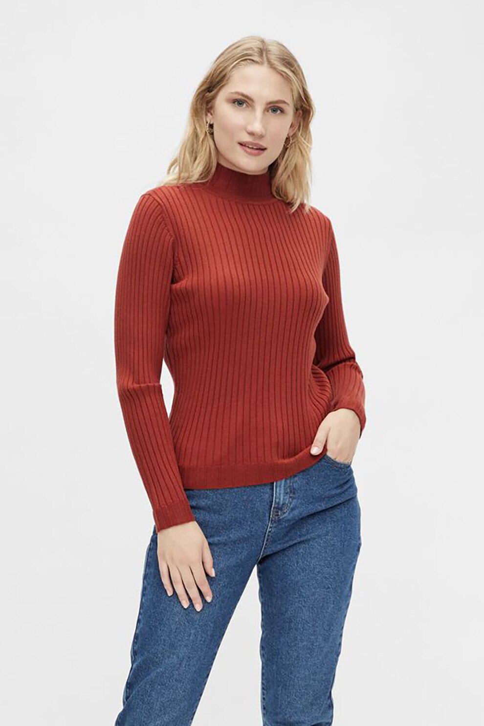 Vila, Pulover cu striatii si guler scurt, Rosu inchis