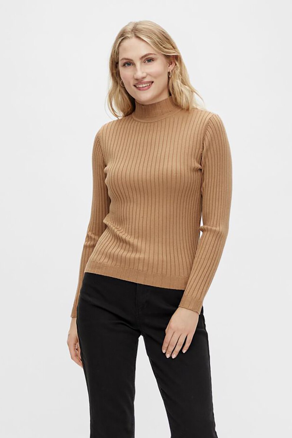 Vila, Pulover cu striatii si guler scurt, Maro camel