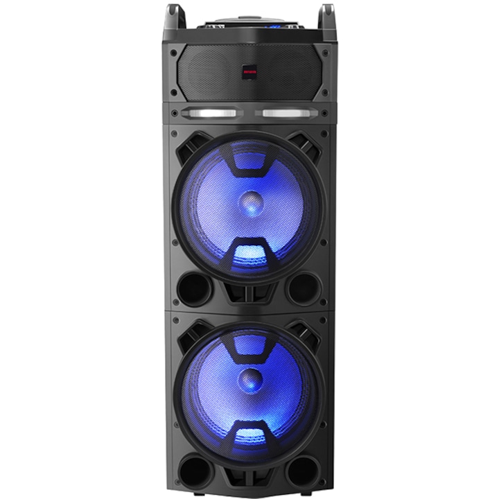 Парти караоке система Aiwa KBTUS-900, Bluetooth 4.2, 2 безжични микрофона, 800 W PMPO, 100 W RMS, 60 Hz – 20 kHz, USB, Micro SD, AUX, Черна, KBTUS-900