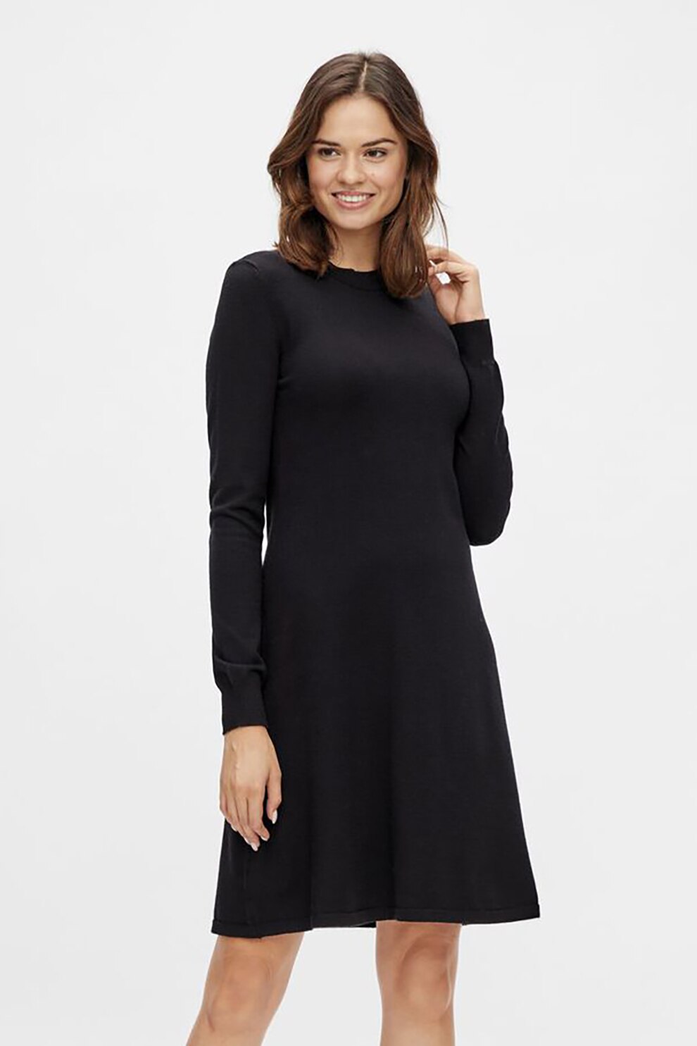 Vila, Rochie-pulover tricotata fin cu decolteu la baza gatului, Negru, S