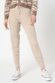 Vila, Pantaloni sport cu talie inalta si snur Marla, Maro nisip Vila, Pantaloni sport cu talie inalta si snur Marla, Maro nisip