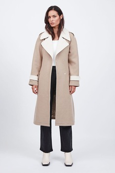 Vila, Palton din amestec de lana cu buzunar aplicate, Maro camel/Alb prafuit, S Vila, Palton din amestec de lana cu buzunar aplicate, Maro camel/Alb prafuit, S