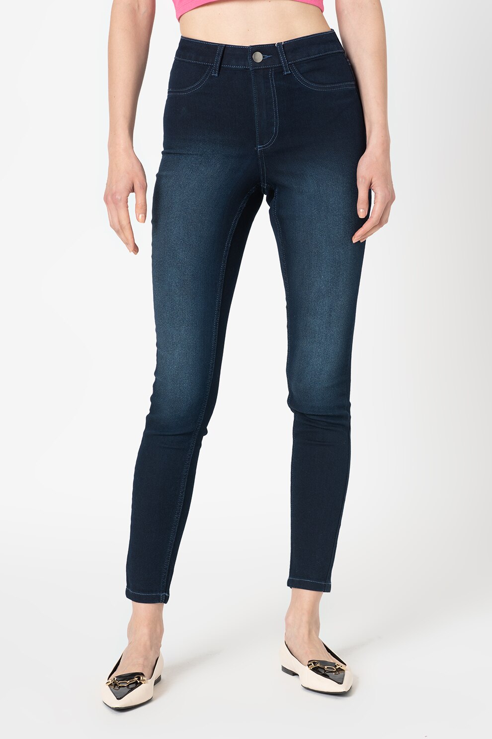 Vila, Blugi skinny cu aspect decolorat Jeggy, Albastru inchis, S-L30