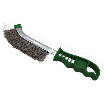 Perie de sarma inox cu maner verde Perie de sarma inox cu maner verde