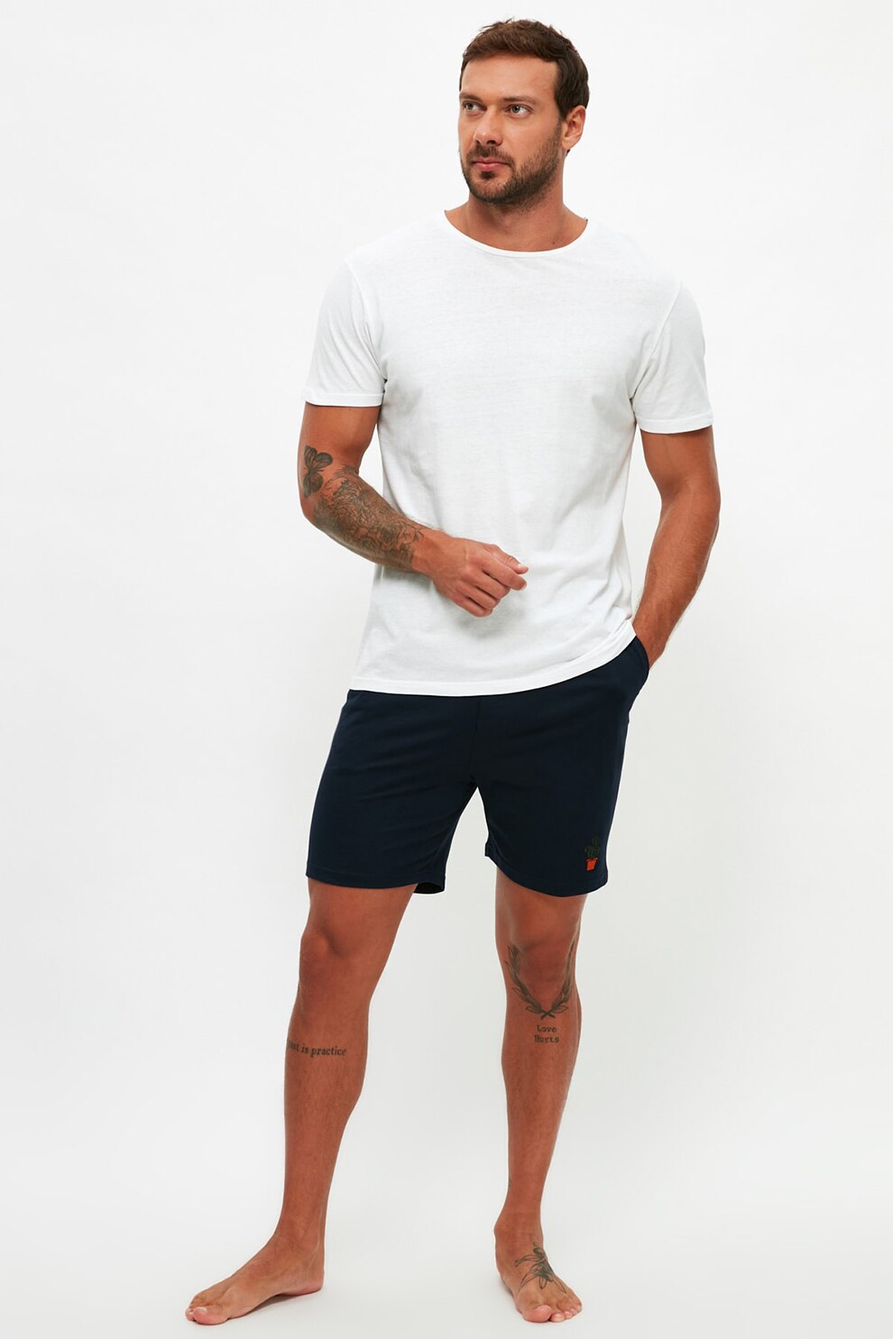 Trendyol, Pantaloni sport cu detaliu brodat, Bleumarin inchis