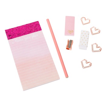 Set Zola® rechizite, model Roz glitter, 9 piese Set Zola® rechizite, model Roz glitter, 9 piese
