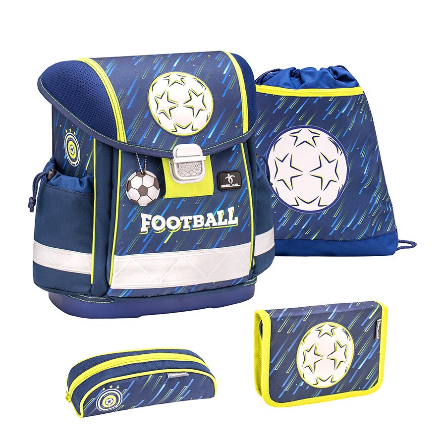 Set Ghiozdan scoala 4 piese, Belmil Classy, cu sac de umar pentru echipament si doua Penare, model Fotbal