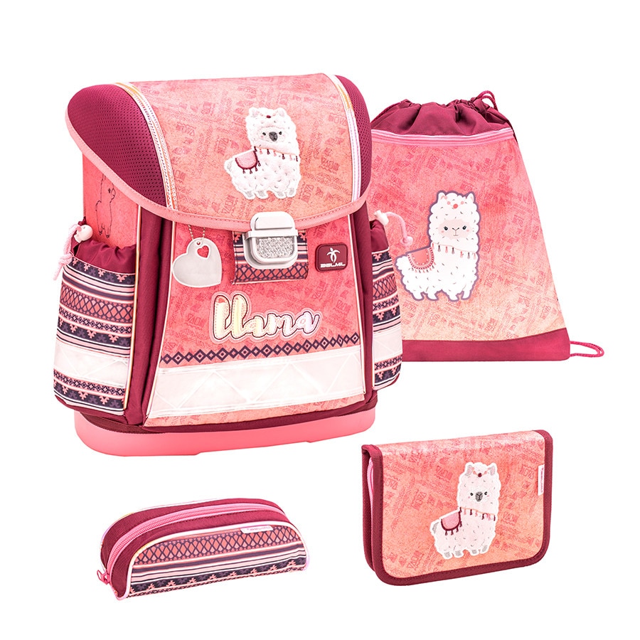 Set Ghiozdan scoala 4 piese, Belmil Classy, cu sac de umar pentru echipament si doua Penare, model Lama hazlie