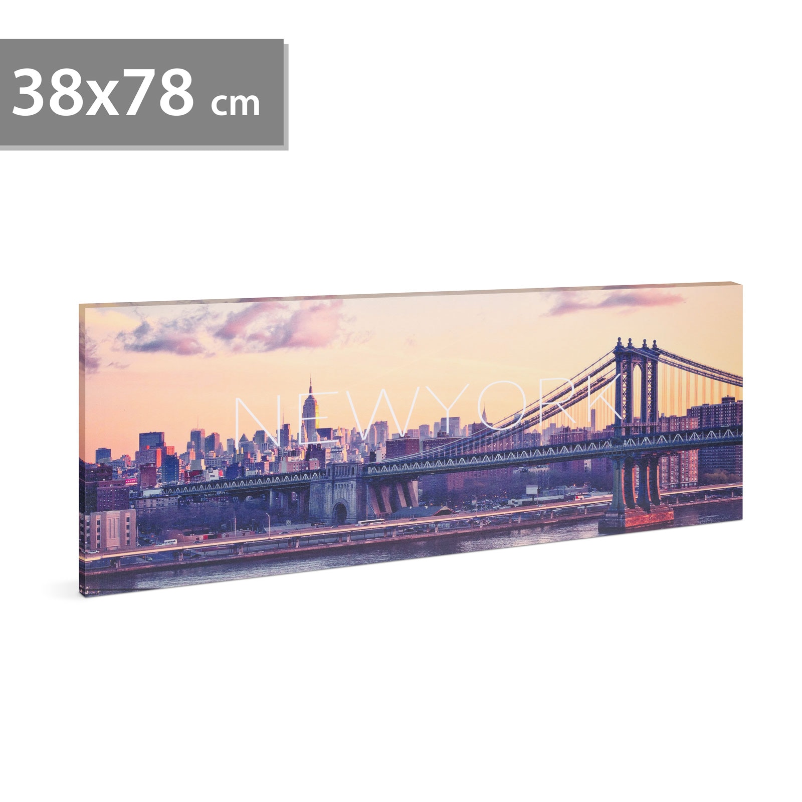 Tablou Decorativ cu Iluminare LED, New York, Baterii 2xAA, 38x78cm