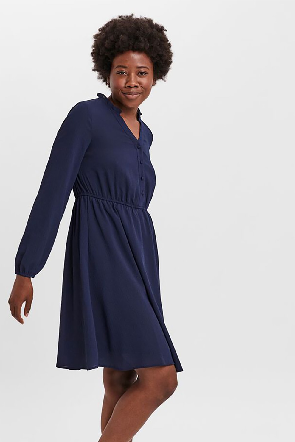 Vero Moda, Rochie mini evazata cu fenta cu nasturi, Bleumarin