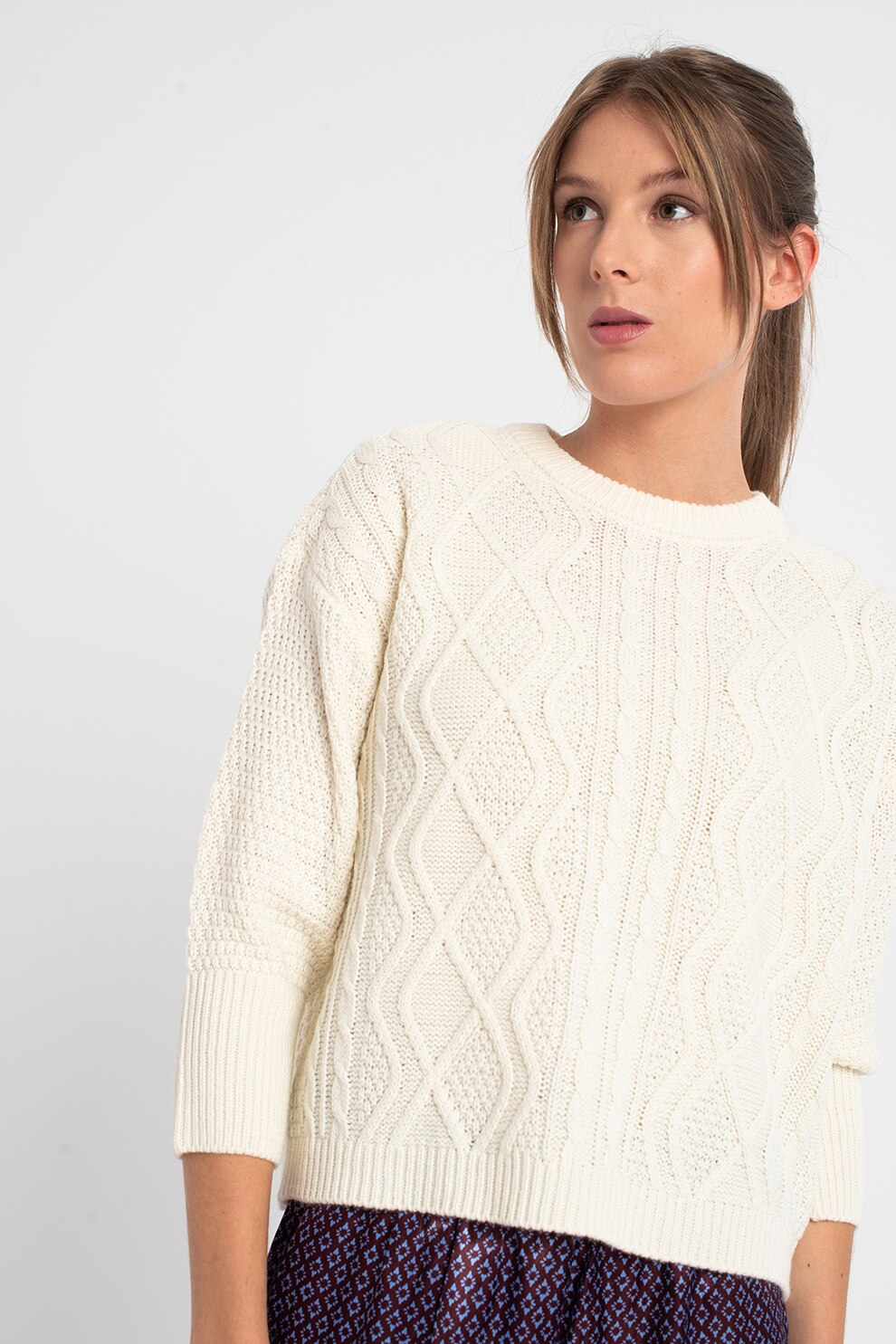 Vero Moda, Pulover cu torsade Augusta, Alb