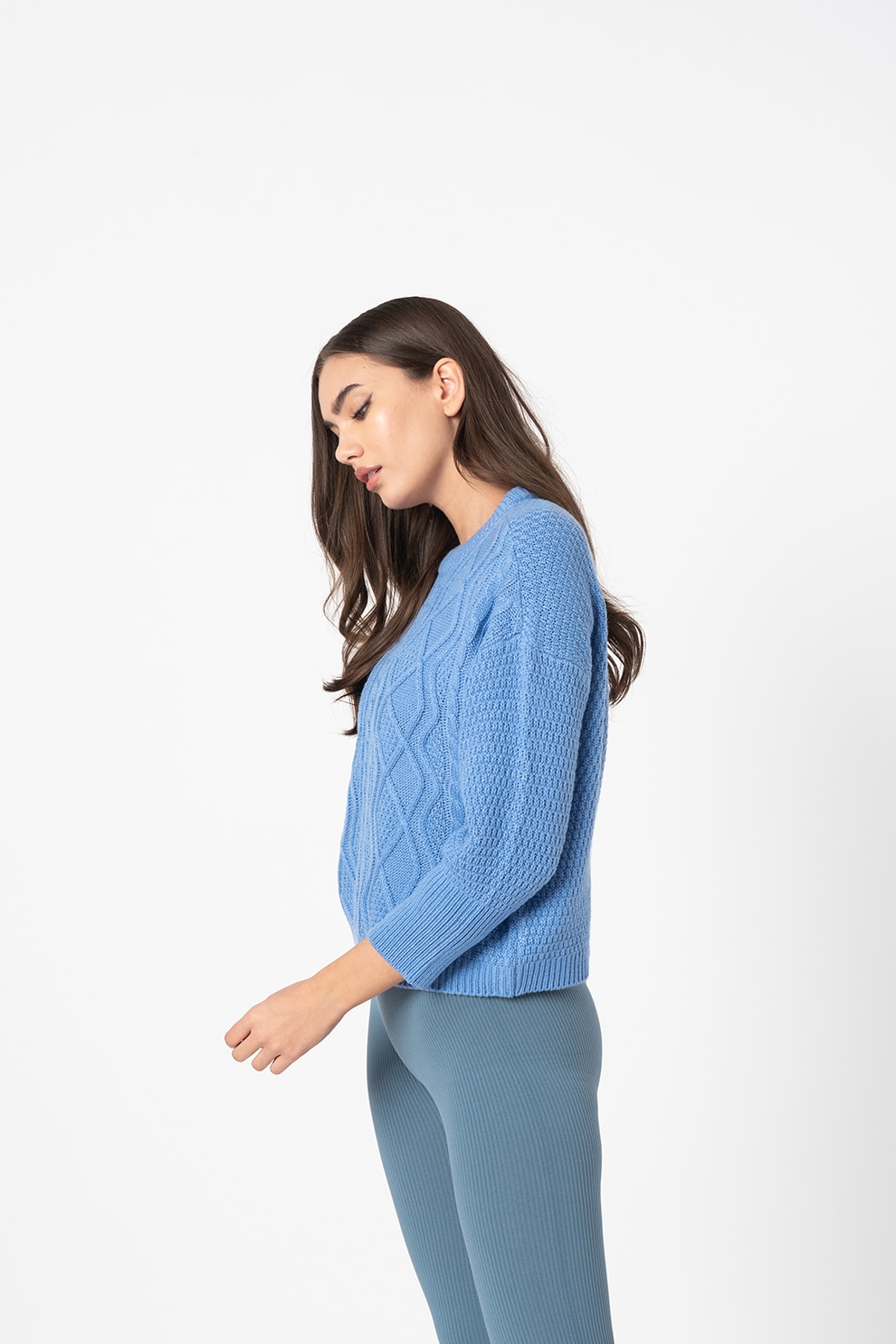 Vero Moda, Pulover cu torsade Augusta, Albastru azur