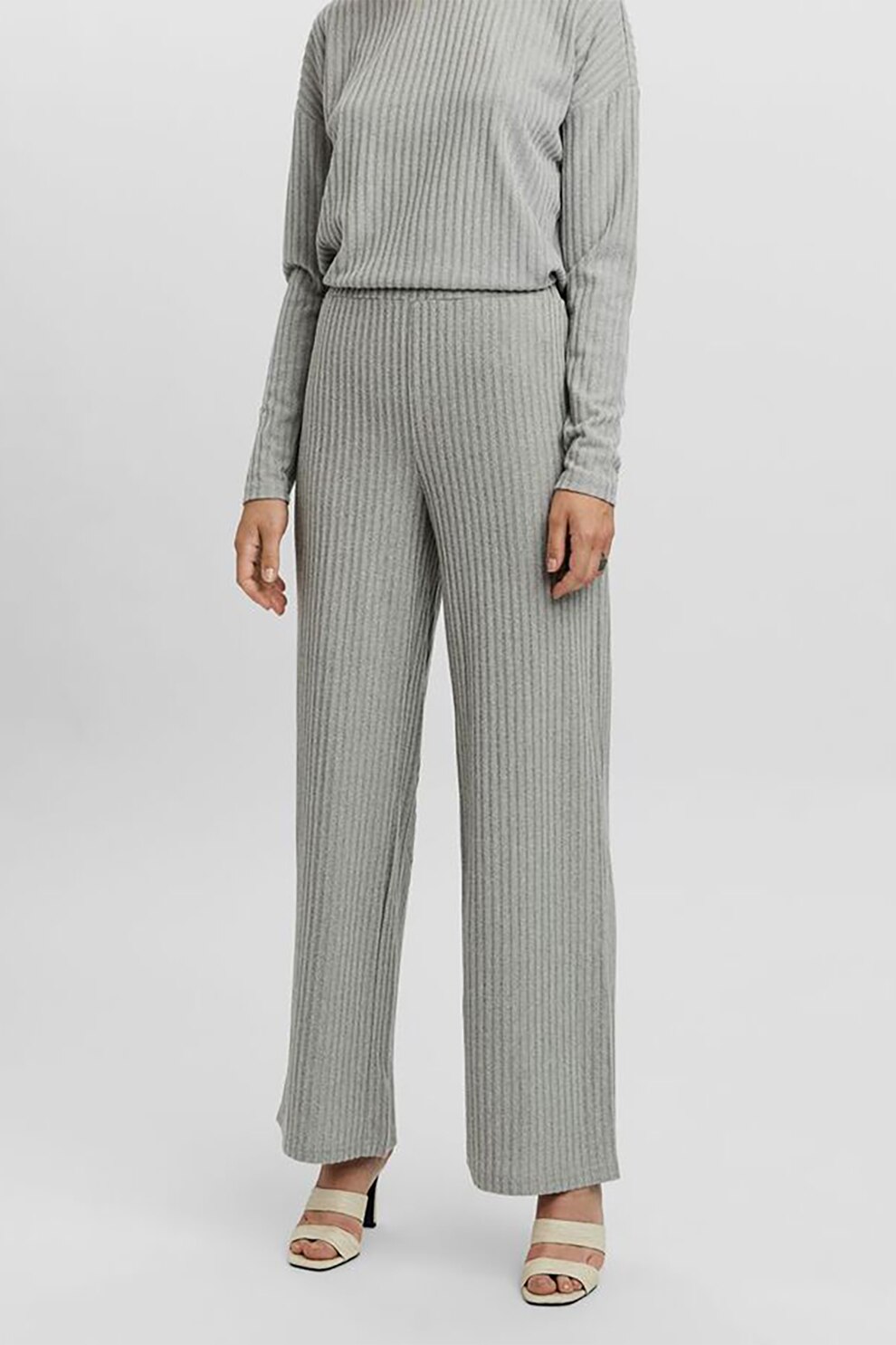 Vero Moda, Pantaloni relaxed fit cu aspect striat, Gri deschis