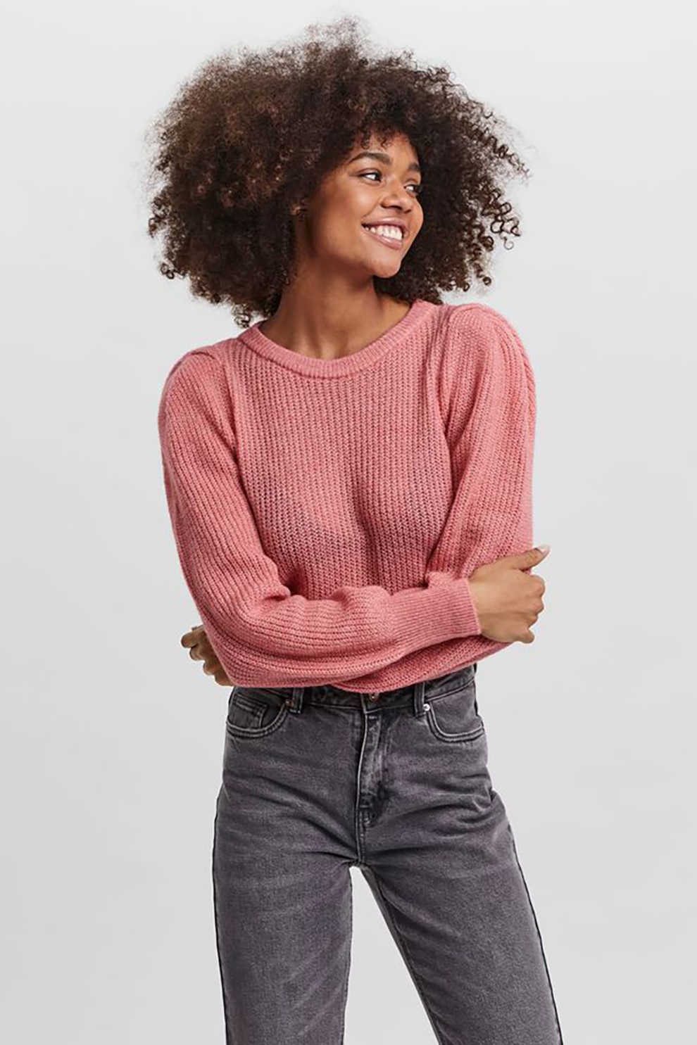 Vero Moda, Pulover din amestec de lana cu maneci bufante Trui, Roz prafuit, L