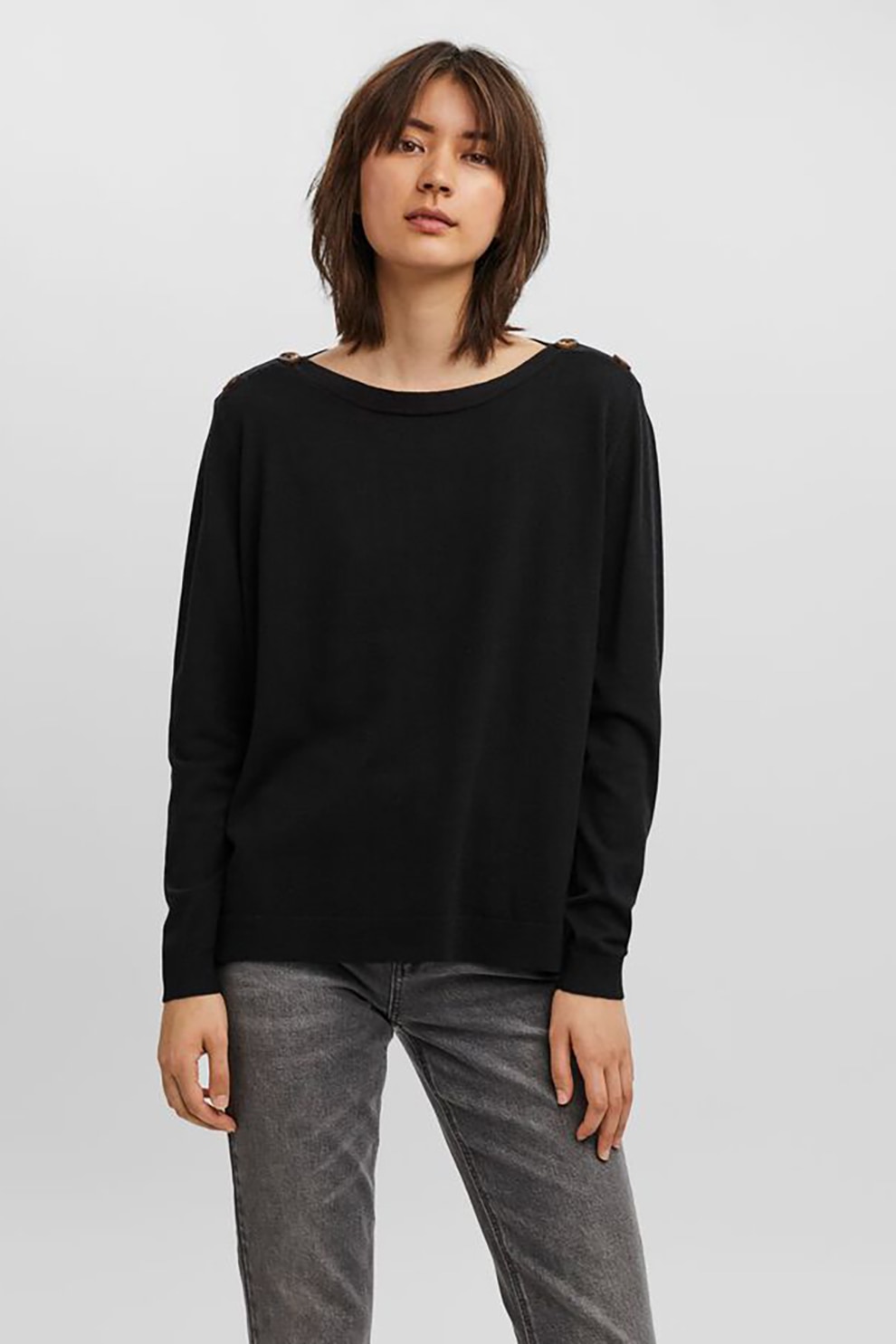 Vero Moda, Bluza supradimensionata din jerseu cu nasturi decorativi Karis, Negru