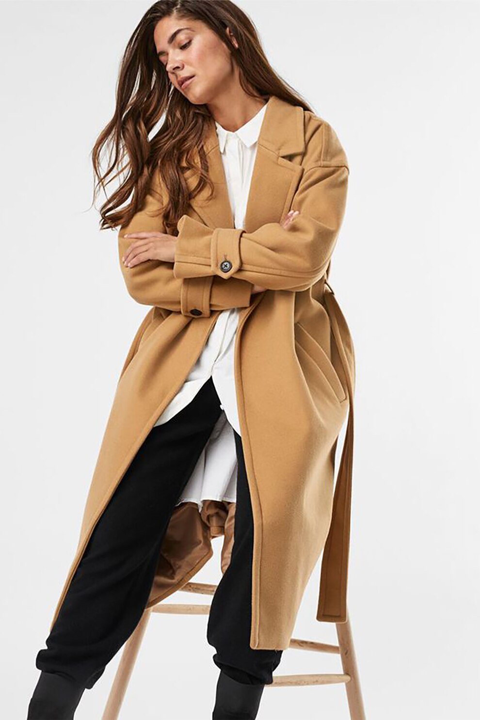 Vero Moda, Palton cu un cordon detasabil Gretel, Maro camel