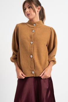 Vero Moda, Cardigan cu maneci 3/4 bufante Karna, Maro camel, XL Vero Moda, Cardigan cu maneci 3/4 bufante Karna, Maro camel, XL