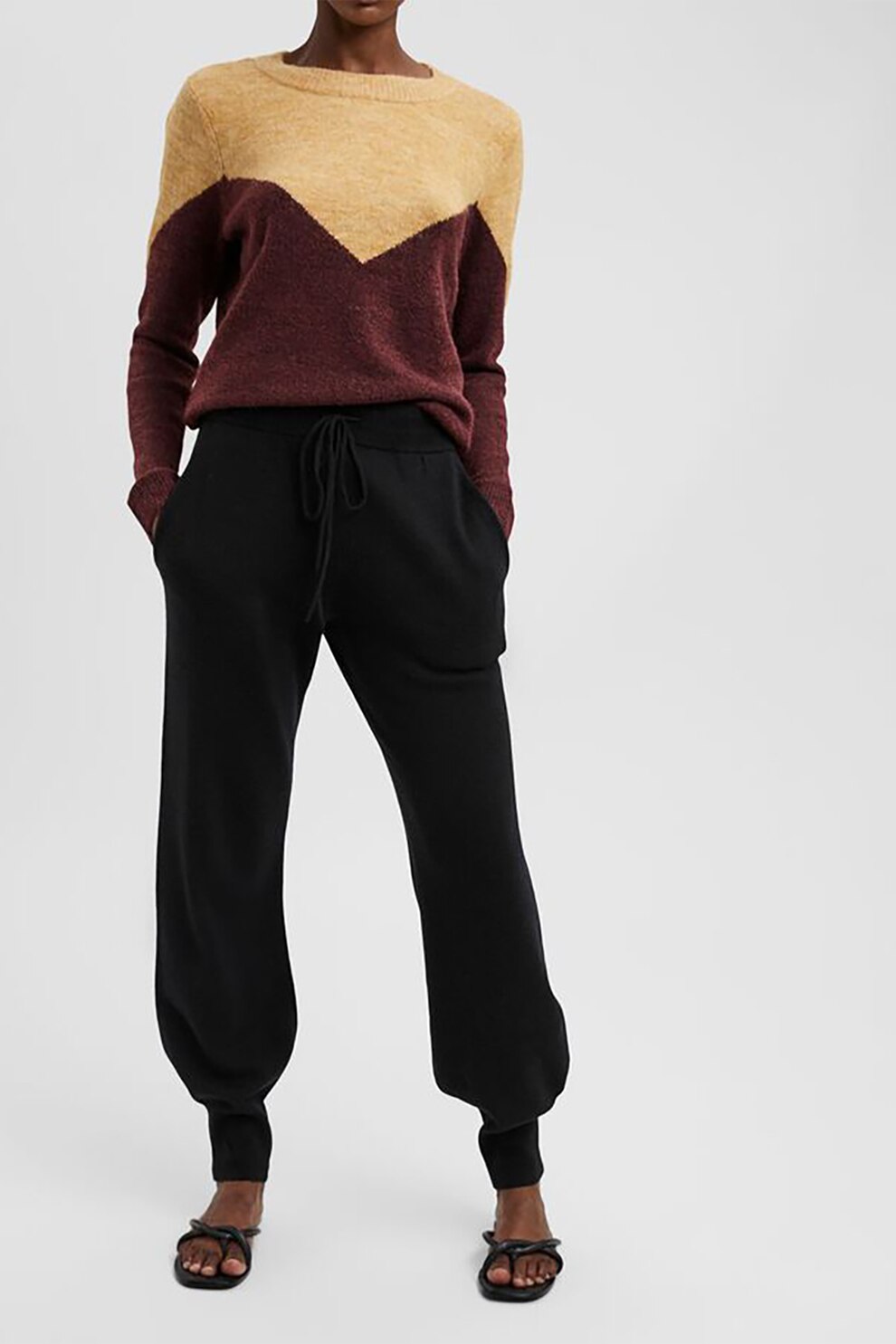 Vero Moda, Pantaloni din amestec de lana cu snur de ajustare in talie Darnel, Negru, M