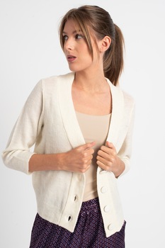 Vero Moda, Cardigan cu decolteu in V si maneci trei sferturi Vigga, Alb prafuit Vero Moda, Cardigan cu decolteu in V si maneci trei sferturi Vigga, Alb prafuit