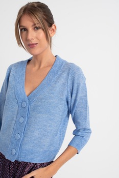 Vero Moda, Cardigan cu decolteu in V si maneci trei sferturi Vigga, Albastru azur Vero Moda, Cardigan cu decolteu in V si maneci trei sferturi Vigga, Albastru azur