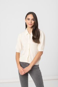 Vero Moda, Cardigan cu maneci scurte si terminatii striate Petrine, Crem Vero Moda, Cardigan cu maneci scurte si terminatii striate Petrine, Crem