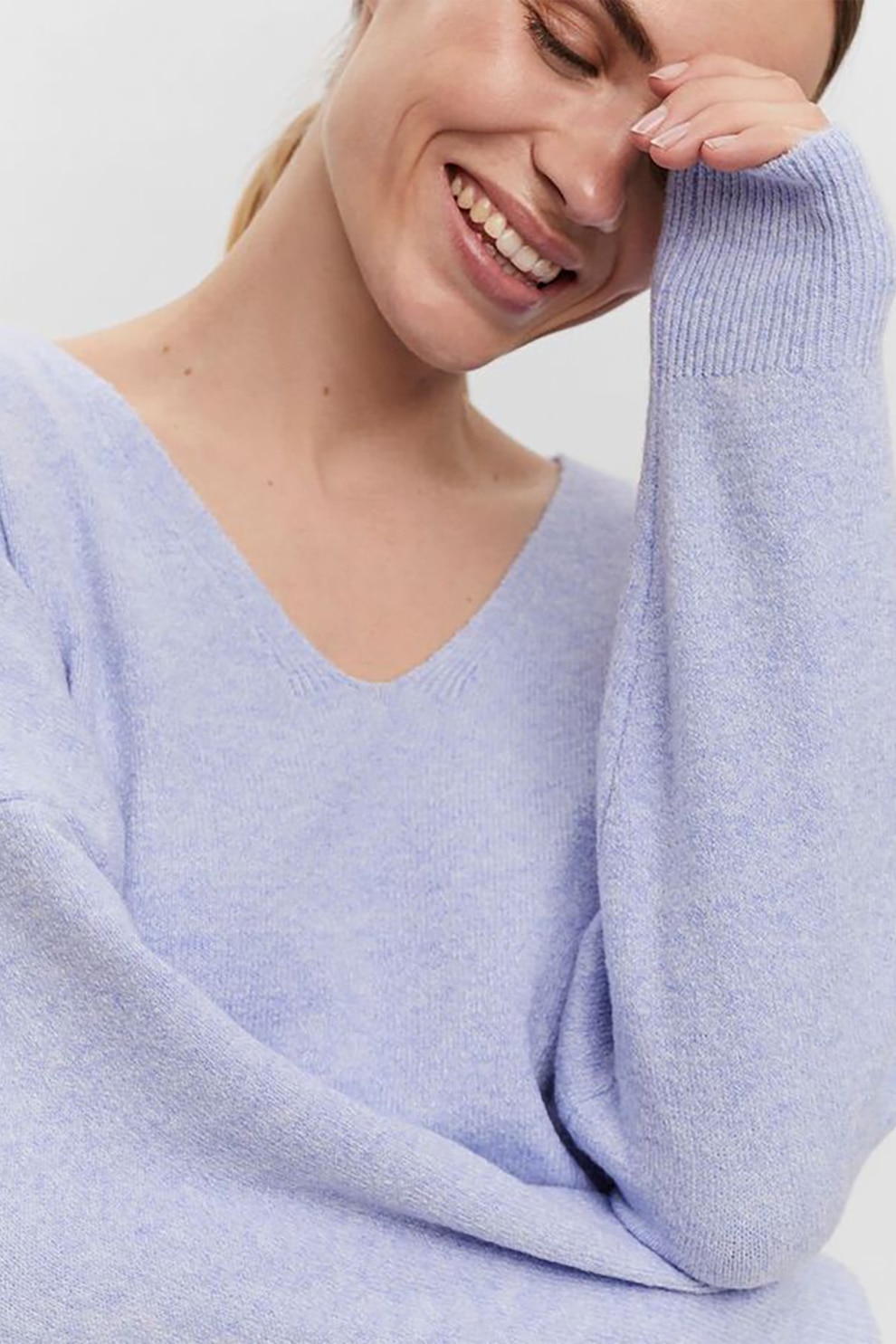 Vero Moda, Pulover lejer cu decolteu in V, Albastru azur, XS