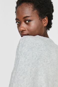 Vero Moda, Pulover lejer cu maneci cazute Plaza, Gri deschis melange Vero Moda, Pulover lejer cu maneci cazute Plaza, Gri deschis melange